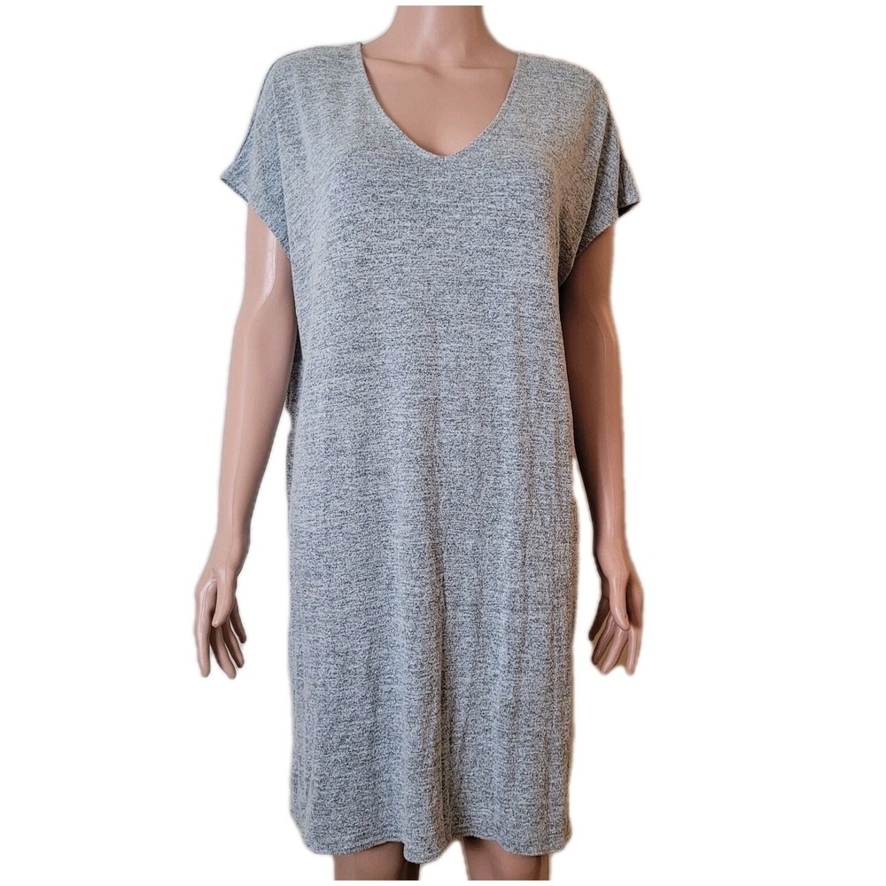 Daily Ritual Heather Gray V-Neck Knit‎ T-Shirt Dress sz M Lagenlook Athleisure